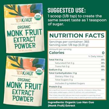 Organic Pure Monk Fruit Sweetener with No Erythritol 4oz