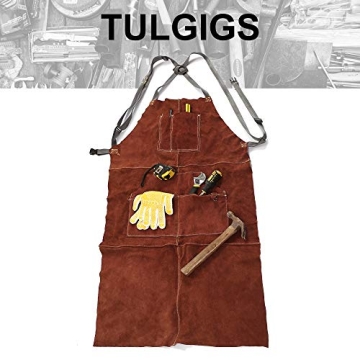 TULGIG Leather Welding Apron with Gloves & Tool Pockets