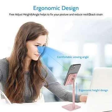 Urmust Cell Phone Stand Height Angle Adjustable Phone Stand for Desk Phone Holder for Office Compatible with iPhone 15 14 13 12 11 Pro Max X Xr 8 Plus 7 6 (Pink)