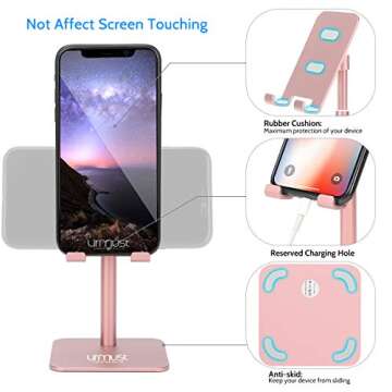 Urmust Cell Phone Stand Height Angle Adjustable Phone Stand for Desk Phone Holder for Office Compatible with iPhone 15 14 13 12 11 Pro Max X Xr 8 Plus 7 6 (Pink)