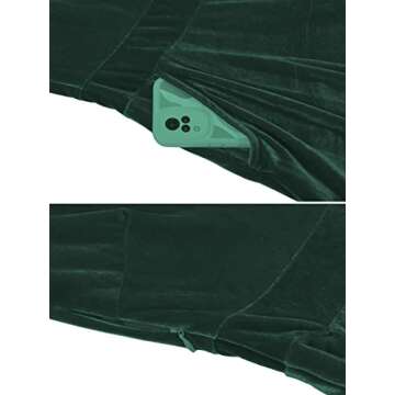 Mokayee Dark Green Velvet Dresses for Women Holiday Christmas Short Puff Sleeve Casual Fit and Flare Knee Length Cocktail Church Office Professional Work Dresses with Pockets M