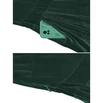 Mokayee Dark Green Velvet Dresses for Women Holiday Christmas Short Puff Sleeve Casual Fit and Flare Knee Length Cocktail Church Office Professional Work Dresses with Pockets M