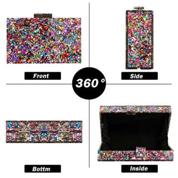 Women Clutches Evening Bags Acrylic Multicolor Purses and Handbags Shoulder Cross Body Bag Formal We...