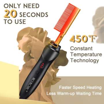 NICEMOVIC Ceramic Heating Hair Straightener Comb - Hot Pressing Brush for Natural Black Hair, Beard ...