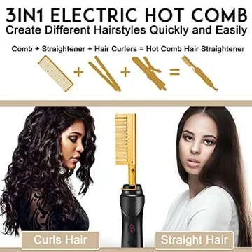 NICEMOVIC Ceramic Heating Hair Straightener Comb - Gold