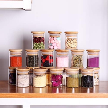 Tzerotone Mini Glass Spice Jar Set with Bamboo Lids