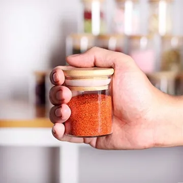 Tzerotone Mini Glass Spice Jar Set with Bamboo Lids