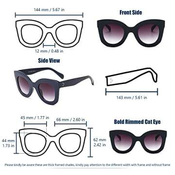 Freckles Mark Thick Fashion Butterfly Sunglasses for Women Trendy Round Cat Eye Sun Glasses (Navy Blue, 45)