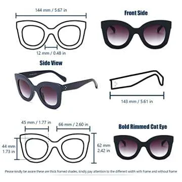 Freckles Mark Thick Fashion Butterfly Sunglasses for Women Trendy Round Cat Eye Sun Glasses (Navy Blue, 45)