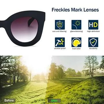 Freckles Mark Thick Fashion Butterfly Sunglasses for Women Trendy Round Cat Eye Sun Glasses (Navy Blue, 45)