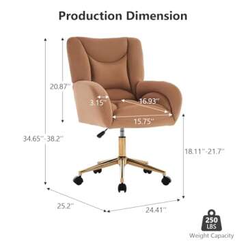 Hommoo Desk Chair with Wheels and Arms Velvet Comfortable Desk Chair for Home Office Height Adjustab...