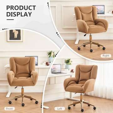 Hommoo Desk Chair with Wheels and Arms Velvet Comfortable Desk Chair for Home Office Height Adjustable Vanity Chair Modern Task Chair Computer Desk Chair Coffee