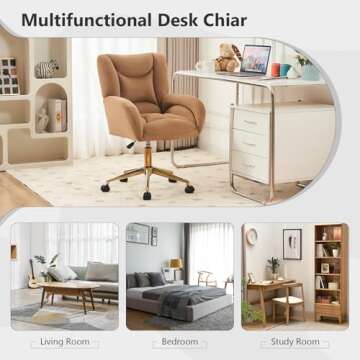Hommoo Desk Chair with Wheels and Arms Velvet Comfortable Desk Chair for Home Office Height Adjustable Vanity Chair Modern Task Chair Computer Desk Chair Coffee