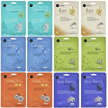 Celavi 12 Pack Facial Masks for All Skin Types