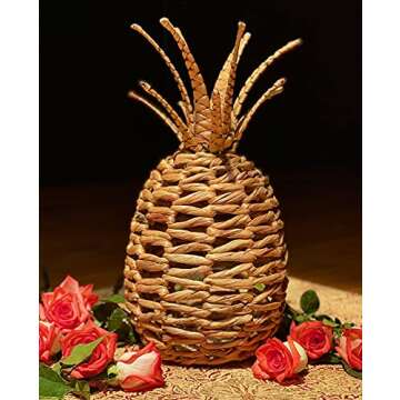 ML80th, Water Hyacinth Pineapple, Natural Seagrass - Wicker Home Decor for Living Room, Kitchen and Office - Coastal Beach House Decoration Gift - Unique Hawaiian Accent - Eco Friendly Handmade Wicker