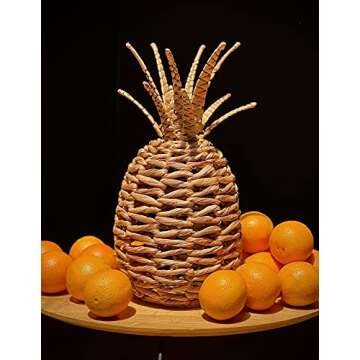 ML80th, Water Hyacinth Pineapple, Natural Seagrass - Wicker Home Decor for Living Room, Kitchen and Office - Coastal Beach House Decoration Gift - Unique Hawaiian Accent - Eco Friendly Handmade Wicker
