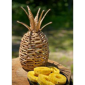 ML80th, Water Hyacinth Pineapple, Natural Seagrass - Wicker Home Decor for Living Room, Kitchen and Office - Coastal Beach House Decoration Gift - Unique Hawaiian Accent - Eco Friendly Handmade Wicker