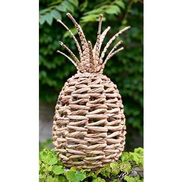 ML80th, Water Hyacinth Pineapple, Natural Seagrass - Wicker Home Decor for Living Room, Kitchen and Office - Coastal Beach House Decoration Gift - Unique Hawaiian Accent - Eco Friendly Handmade Wicker