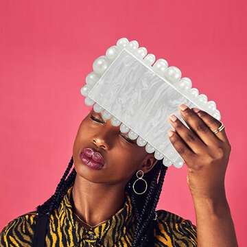 LADIHAB Acrylic Clutch Beaded Pearl Purses for Women Evening Clutch Glitter Marble Bags Purse for We...