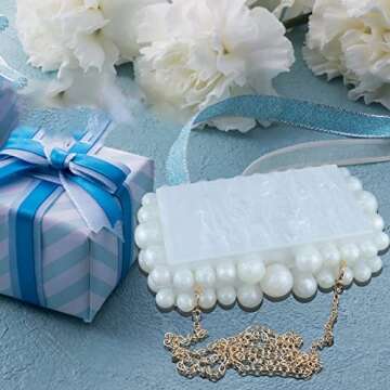 LADIHAB Acrylic Clutch Beaded Pearl Purses for Women Evening Clutch Glitter Marble Bags Purse for Wedding Cocktail Party