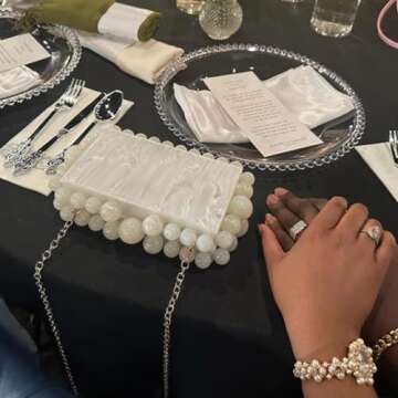 LADIHAB Acrylic Clutch Beaded Pearl Purses for Women Evening Clutch Glitter Marble Bags Purse for Wedding Cocktail Party