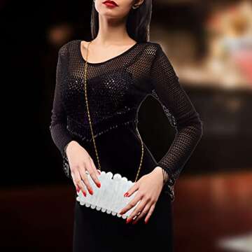 LADIHAB Acrylic Clutch Beaded Pearl Purses for Women Evening Clutch Glitter Marble Bags Purse for Wedding Cocktail Party