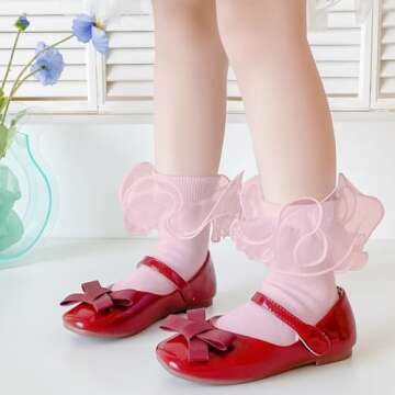 Mini angel Girls Ruffle Socks Frilly Double Lace Socks Cotton Turn Cuff Socks 2-3 Years Pageant Socks for Toddler Little Girls 3 Pairs (White+Pink+Red Set, S)