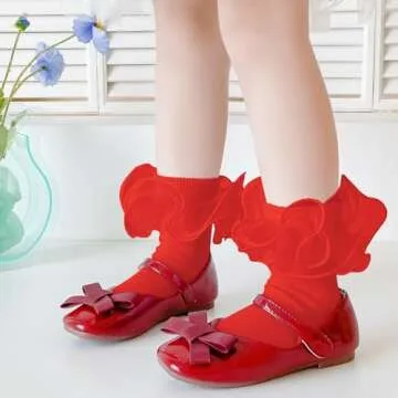 Mini angel Girls Ruffle Socks Frilly Double Lace Socks Cotton Turn Cuff Socks 2-3 Years Pageant Socks for Toddler Little Girls 3 Pairs (White+Pink+Red Set, S)