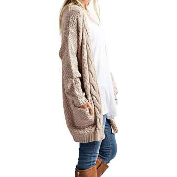 Traleubie Women's Loose Casual Long Sleeved Open Front Cardigans Sweater with Pocket Light Pink
