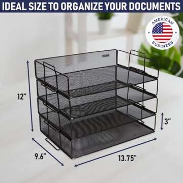 Stackable Paper Tray Desk Organizer, 4-Tier Metal Mesh Letter Organizers for Business, Home, School, or Store Use, Organizes Files, Folders, Letters, Paper, Binders, Multi-Functional Desktop Storage