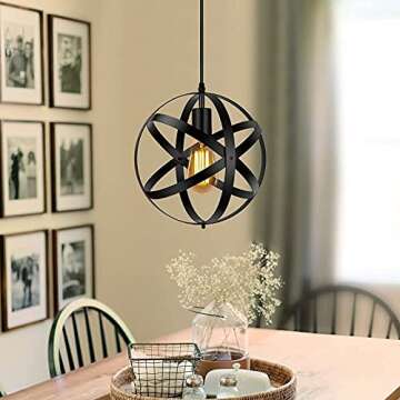 Crybeno Vintage Black Pendant Light Fixture – Adjustable Globe Design