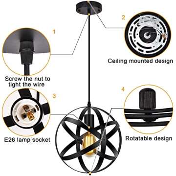 Crybeno Industrial Black Pendant Light for Stylish Spaces