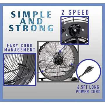 iLIVING 24" High Velocity Drum Fan Industrial, Commercial, Residential Air Circulator for Garage, Shop, Patio, Barn, Greenhouse, Speed Control 7700CFM, UL Listed,Black