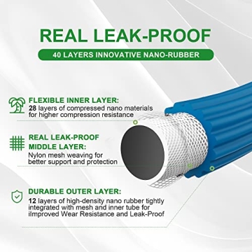 Expandable Garden Hose 100ft - New Patented Water Hose with 40 Layers of Innovative Nano Rubber - Real Leak-Proof Water Hose - 10-Function Spray Nozzle - Lightweight, Tough, Flexible (Blue)