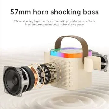 Karaoke Machine for Kids Adults，Portable Bluetooth Speaker，Speaker with 2 Wireless Microphones，with 5 Sound Mode，All Smartphones, for Home Party, Karaoke Microphone Toys，Gifts for Girls Boys (Milky)