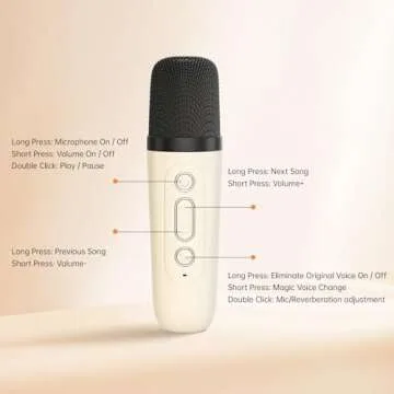 Karaoke Machine for Kids Adults，Portable Bluetooth Speaker，Speaker with 2 Wireless Microphones，with 5 Sound Mode，All Smartphones, for Home Party, Karaoke Microphone Toys，Gifts for Girls Boys (Milky)