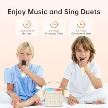 Karaoke Machine for Kids Adults，Portable Bluetooth Speaker，Speaker with 2 Wireless Microphones，with 5 Sound Mode，All Smartphones, for Home Party, Karaoke Microphone Toys，Gifts for Girls Boys (Milky)