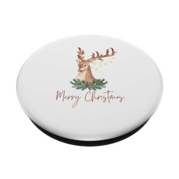 Merry Christmas Reindeer With Garland Family Men Women, Kids PopSockets Standard PopGrip
