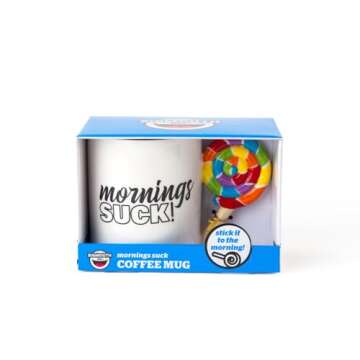 BigMouth Inc. Original Mornings Suck! Coffee Mug, Funny Ceramic Coffee Mug with Lollipop Handle, Unique Novelty Gift for Home or Office, 20 oz
