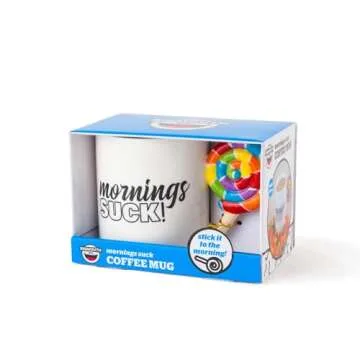 BigMouth Inc. Original Mornings Suck! Coffee Mug, Funny Ceramic Coffee Mug with Lollipop Handle, Unique Novelty Gift for Home or Office, 20 oz