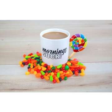 BigMouth Inc. Original Mornings Suck! Coffee Mug, Funny Ceramic Coffee Mug with Lollipop Handle, Unique Novelty Gift for Home or Office, 20 oz