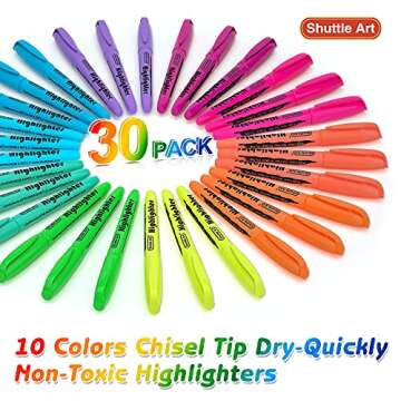 Shuttle Art Highlighters, 30 Pack Highlighters Assorted Colors, 10 Colors Chisel Tip Dry-Quickly Non...