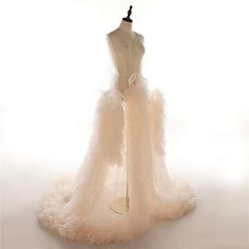 Sheer Lingerie for Women Bridal Robe Fluffy Maternity Robe for Photoshoot Plus Size White Tulle Long Robe Sexy Nightgown Wedding Dresses