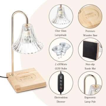 Marycele Candle Warmer Lamp with Timer, Candle Wax Warmer Flower Lamp, Dimmable Desk Lamp for Bedroom, Mothers Day Gifts for Mom, Home Fragrance Accessories for Dorm Room House Warming Gifts New Home