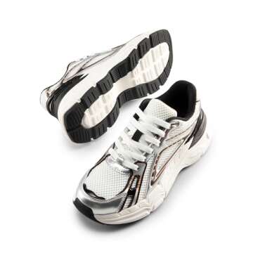 DREAM PAIRS Women's Platform Chunky Liv Fashion Sneakers Walking Lace-Up Comfortable Y2K-Style Sneakers Workout Sport Work Casual Tennis Shoes,Size 6.5,Silver/Black,SDFN2436W