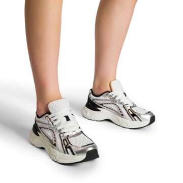 DREAM PAIRS Women's Platform Chunky Liv Fashion Sneakers Walking Lace-Up Comfortable Y2K-Style Sneakers Workout Sport Work Casual Tennis Shoes,Size 6.5,Silver/Black,SDFN2436W