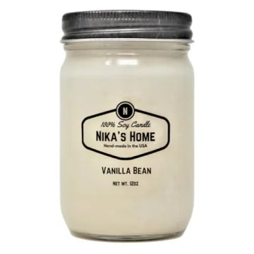 Nika's Home Vanilla Bean Soy Candle - 12oz Mason Jar - Non-Toxic - Hand Poured in The USA, Long Burn...