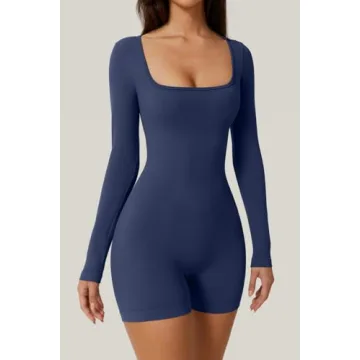 Meyeeka Navy Blue Bodycon Jumpsuit Sexy Square Neck Romper