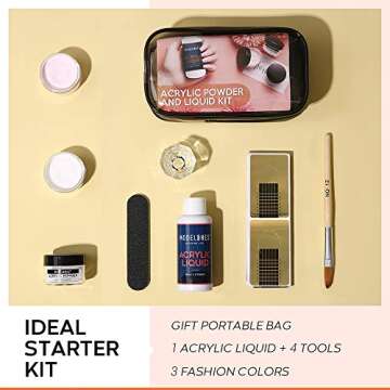 Modelones Acrylic Powder and Liquid Kit White/Clear/Pink Acrylic Nail Kit with Professional Acrylic Nail Brush & Liquid Monomer No Need Nail Lamp, Long-Wear, MMA Free Liquid