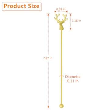 Mewuthede Swizzle Sticks,5 Pcs Stainless Steel Reusable Deer Head Shape Cocktail Stirrer Coffee Beverage Stir Sticks for Cocktail, Whiskey, Hot Cocoa, Creamer (Gold)